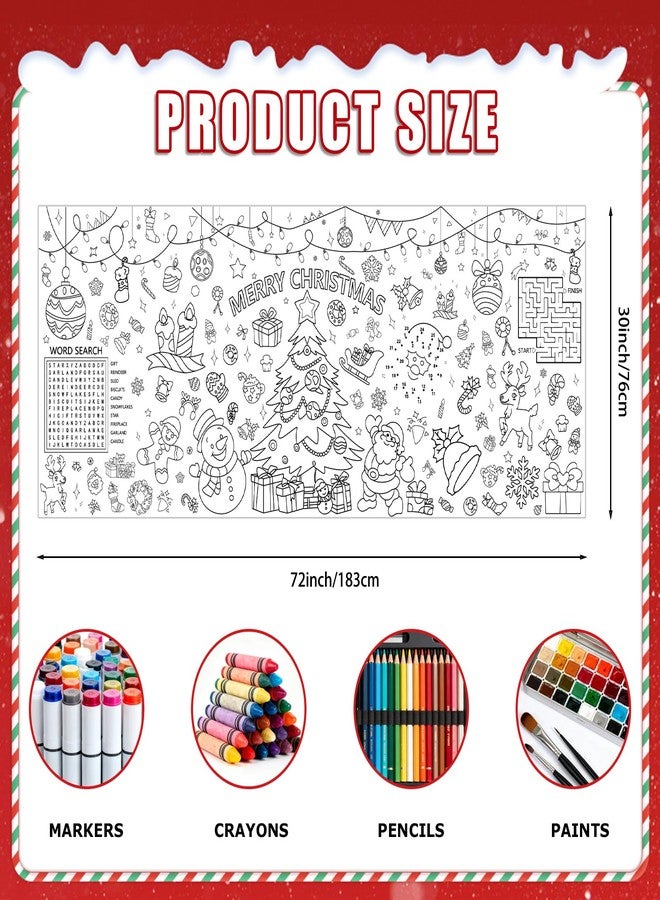 PADELO Giant Merry Christmas Coloring Poster - Large Christmas Tree Coloring Tablecloth, DIY Xmas Table Cloth Jumbo Banner Paper Craft for Gifts Activities Xmas Party Favors Supplies Decor, 30 x 72 Inch - Image 4